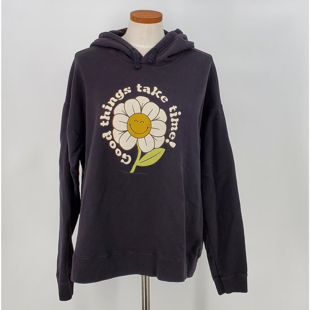 Hanes Good‎ Things Take Time Black Pullover Hoodie Womens 2XL Pre-Owned